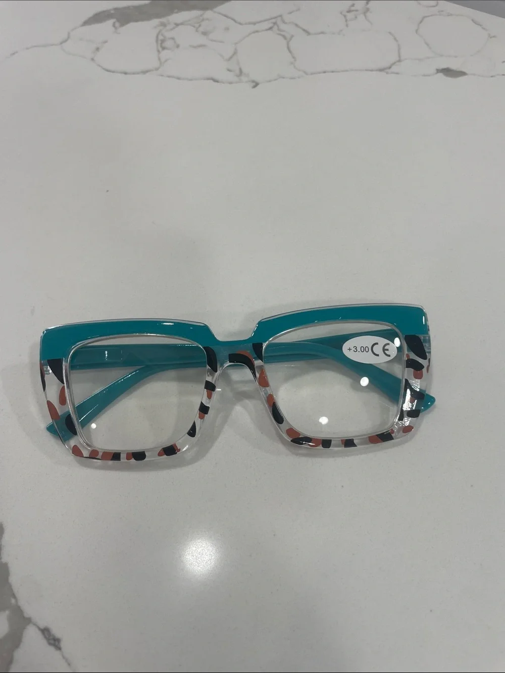 Teal Patterned Reading Glasses +3.00 Strength